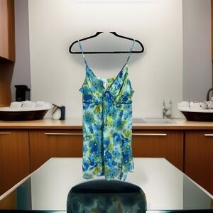 George Women's Plus Floral Slip Dress Chemise Blue Green Spaghetti Strap
